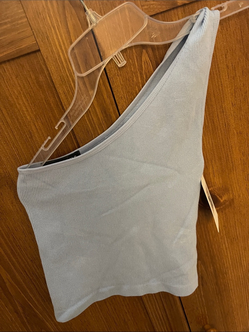 ESSENTIALS One-Shoulder Ribbed Tank Top - Light Blue
